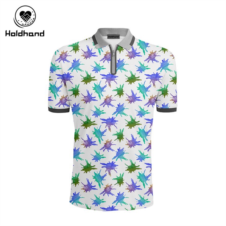 Qomos tal-golf tal-kmiem qosra Dry Fit Għall-irġiel Kulur Inkjet Disinn Stampa Prestazzjoni Umdità Wicking Polo Shirt
