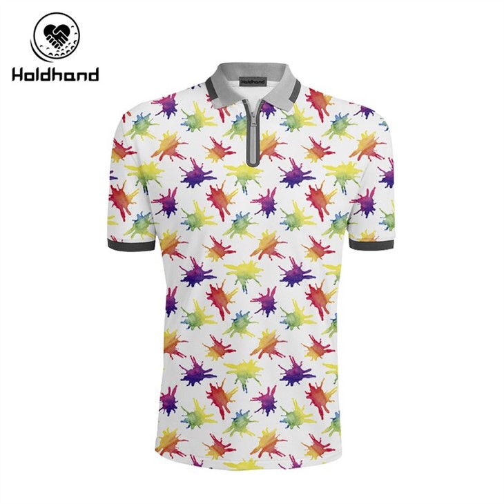 Short Sleeve Dry Fit Golf Shirts For Men Color Inkjet Design Print Performance Moisture Wicking Polo Shirt